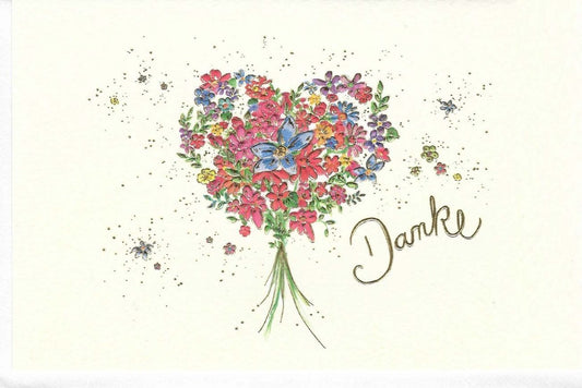 Danksagungskarte mit Blumenherz und Goldschrift liebevoll gestaltete Grußkarte zum Danke sagen hochwertige Doppelkarte für besondere Anlässe