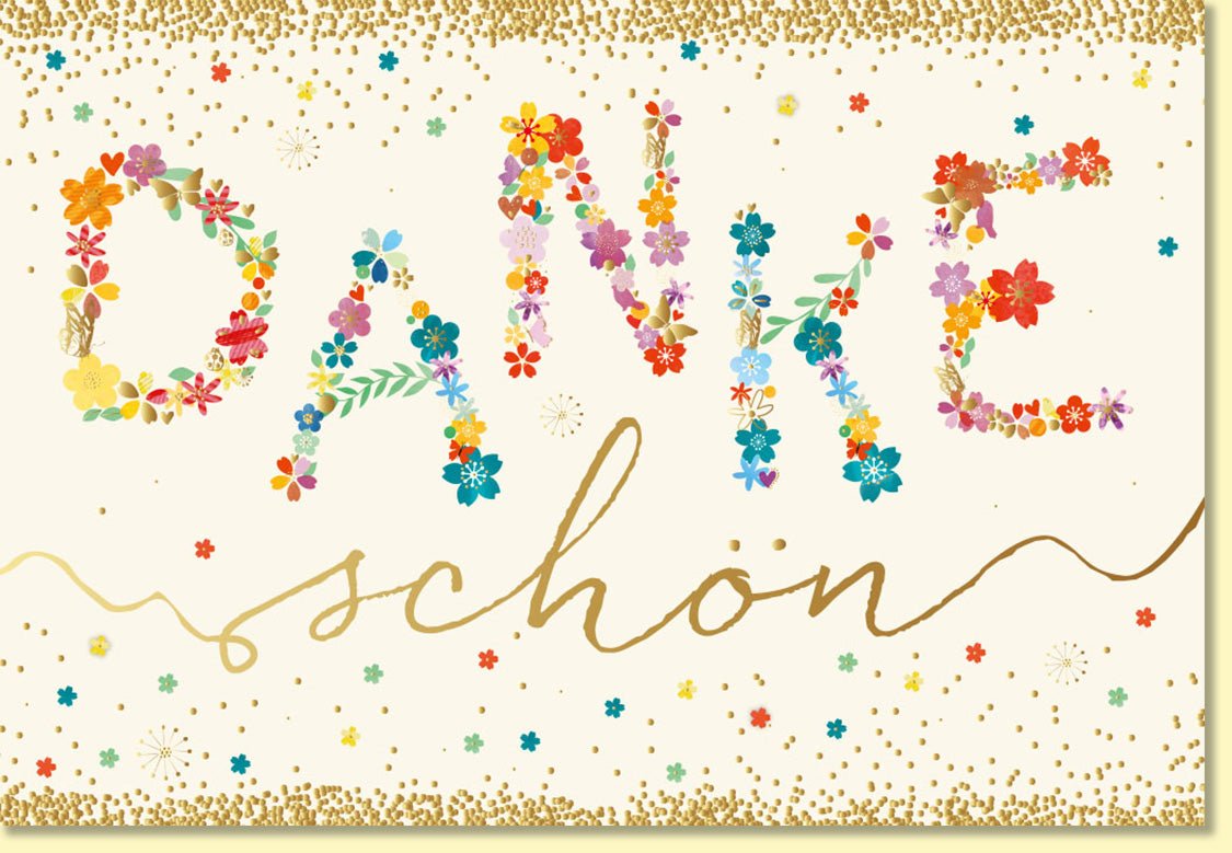 Danksagungskarte mit Blumenmotiv und Goldschrift farbenfrohe Doppelkarte Dankeschön Grußkarte für liebe Worte
