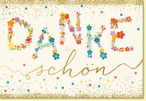 Danksagungskarte mit Blumenmotiv und Goldschrift farbenfrohe Doppelkarte Dankeschön Grußkarte für liebe Worte