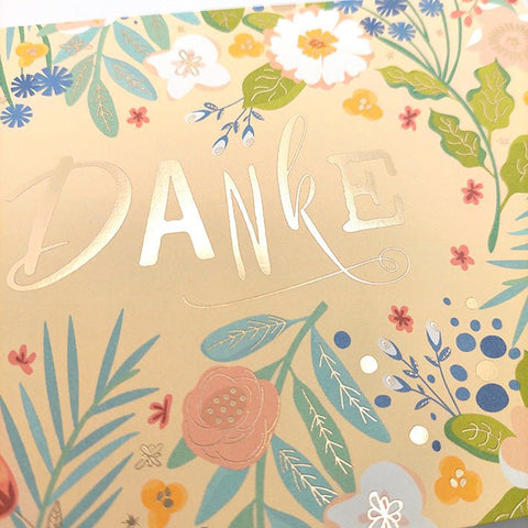 Danksagungskarte mit Blumenmotiv und Goldschrift liebevoll gestaltet hochwertige Grußkarte für persönliche Dankesworte
