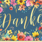 Danksagungskarte mit bunten Blumen und goldener Schrift Danke hochwertige Grußkarte farbenfroh für persönliche Dankesworte