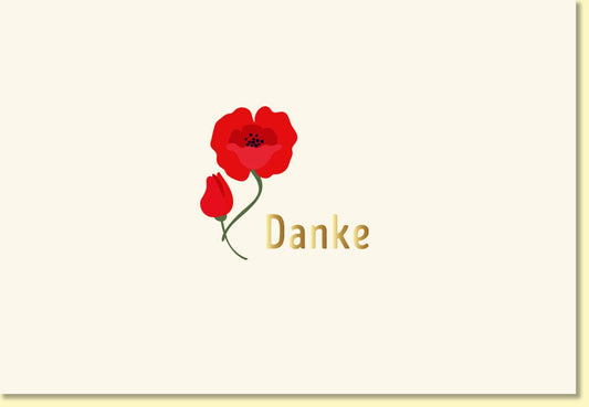 Danksagungskarte mit Mohnblume und elegantem Danke Schriftzug hochwertige Doppelkarte für persönliche Dankesworte