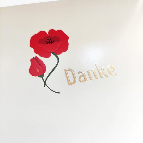 Danksagungskarte mit Mohnblume und elegantem Danke Schriftzug hochwertige Doppelkarte für persönliche Dankesworte