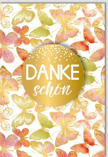 Danksagungskarte mit Schmetterlingen & Goldakzenten – Edle Karte für besondere Anlässe, Premium Geschenkkarte