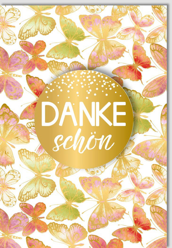 Danksagungskarte mit Schmetterlingen & Goldakzenten – Edle Karte für besondere Anlässe, Premium Geschenkkarte
