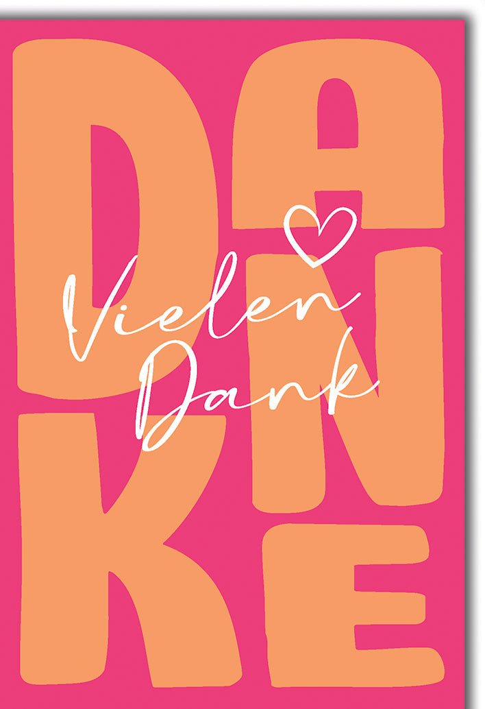Danksagungskarte Modern – Pink - Orange Design mit Herz und Handlettering