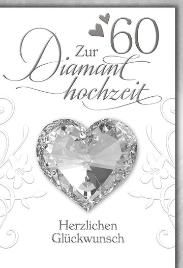 Diamanthochzeitskarte Elegant – Herzförmiger Diamant mit floralen Verzierungen
