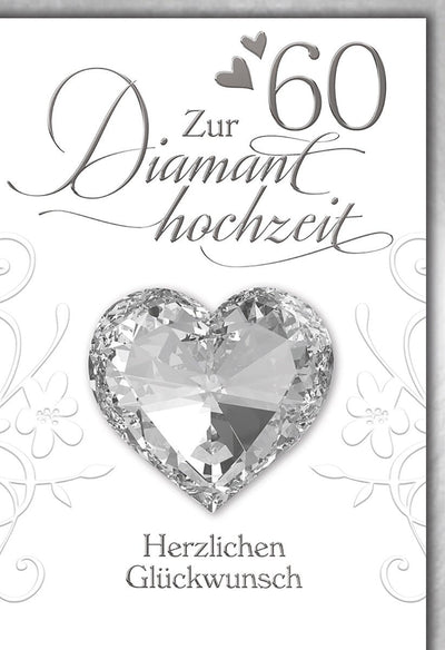 Diamanthochzeitskarte Elegant – Herzförmiger Diamant mit floralen Verzierungen