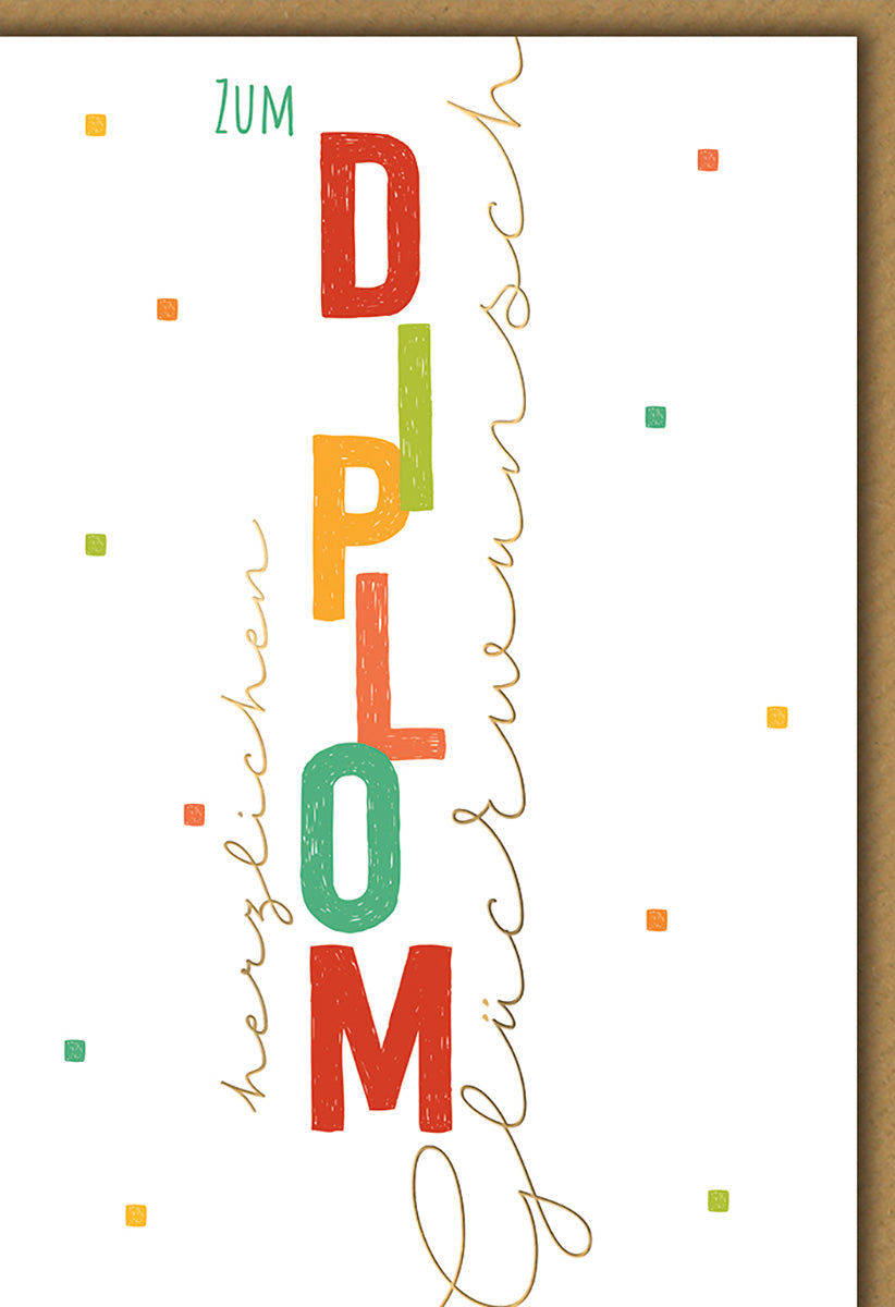 Glückwunschkarte Diplom – Bunte Buchstaben im modernen, minimalistischen Design