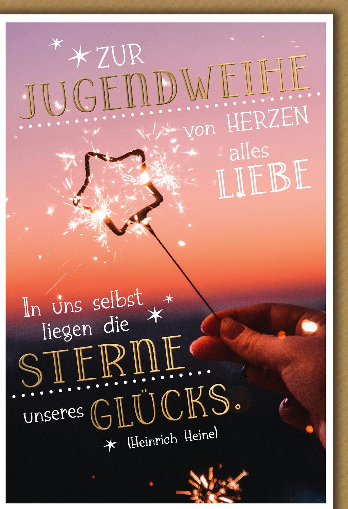 Jugendweihekarte: Wunderkerze im Abendhimmel, Zitat von Heinrich Heine