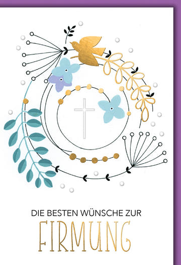 Firmungskarte: Blumenreigen mit Kreuz und Taube