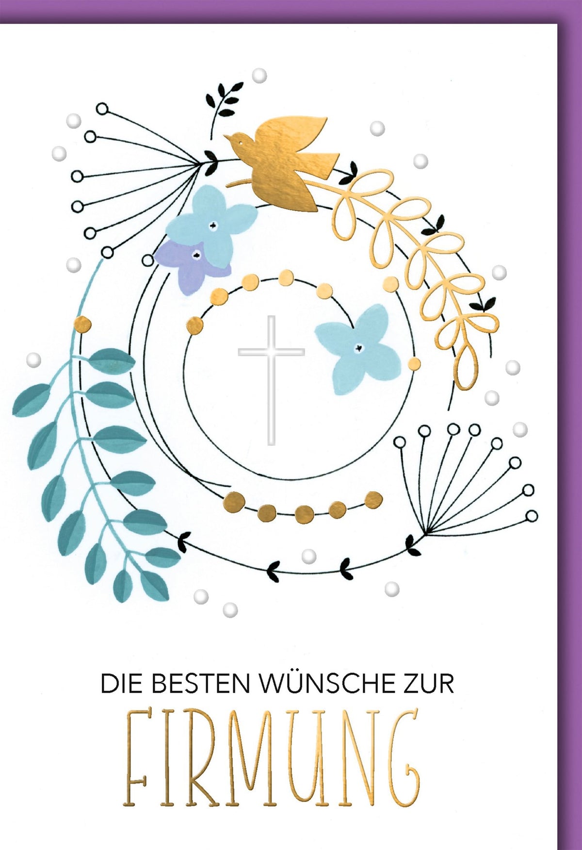 Firmungskarte: Blumenreigen mit Kreuz und Taube