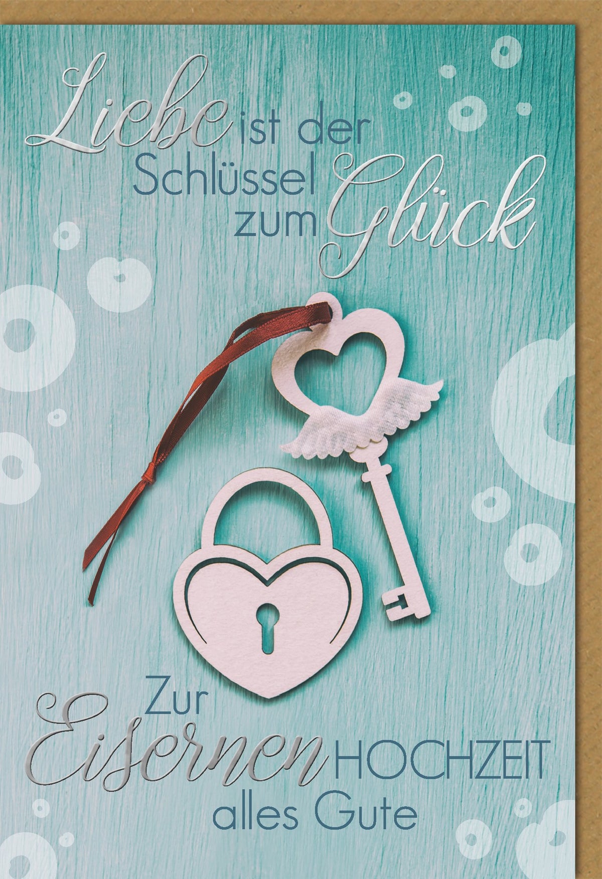 Karte zur Eisernen Hochzeit: Herzschloss mit Schlüssel