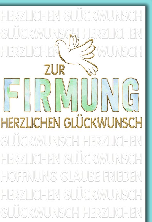 Firmungskarte: Schriftzug in Mint mit goldener Taube