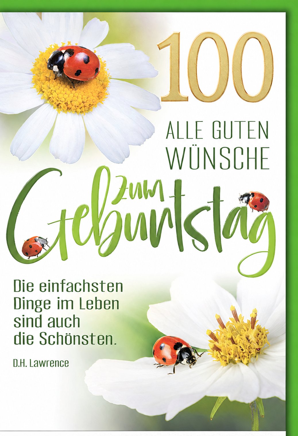 Karte zum 100. Geburtstag: Marienkäfer auf Margerite mit Zitat