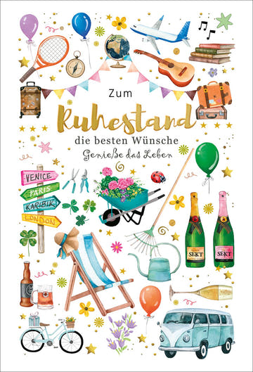 Ruhestandskarte: Aquarell-Symbole für die freie Zeit