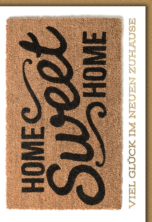 Umzugskarte – Fußmatte "Home Sweet Home" mit modernem Schriftzug und Glückwunschtext