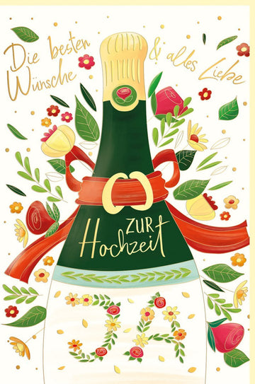 Elegante Hochzeitsglückwunschkarte mit Goldfolie und Blindprägung – Blumenmotive für den besonderen Tag