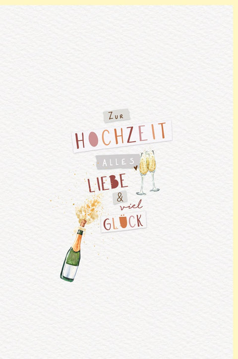 Elegante Hochzeitskarte für Paare - Naturkarton mit Sektgläsern, Brautpaar - Motiv in Creme - Weiß, Liebe & Glückwünsche zur Hochzeit