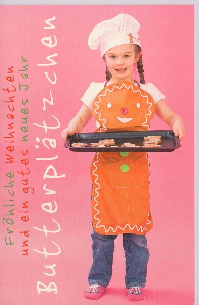 Festliche Grußkarte Kind mit Butterplätzchen - Motiv für Weihnachten