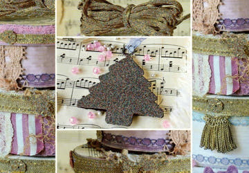 Festliche Postkarte mit 5 Fotos und Weihnachtsnoten: Merry Christmas