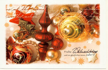 Festliche Weihnachtsgrußkarte in Gold und Rot für stilvolle Dekoration