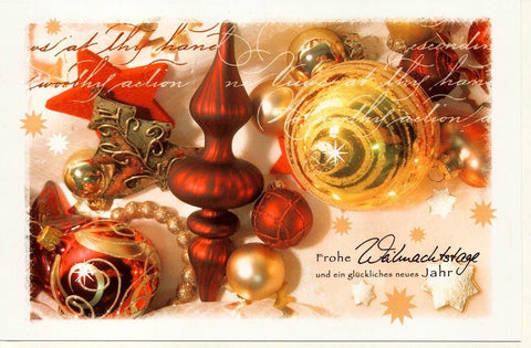 Festliche Weihnachtsgrußkarte in Gold und Rot für stilvolle Dekoration