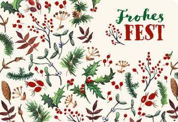 Festliche Weihnachtskarte mit Bäumen und Blumen - Frohes Fest Grüße