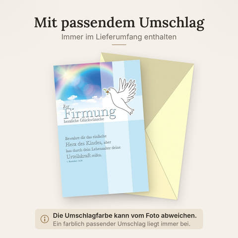 Firmungskarte für Jungen - Hellblaue Karte mit Folienprägung, Taube & Regenbogen, Segenswünsche zur Firmung für Jugendliche