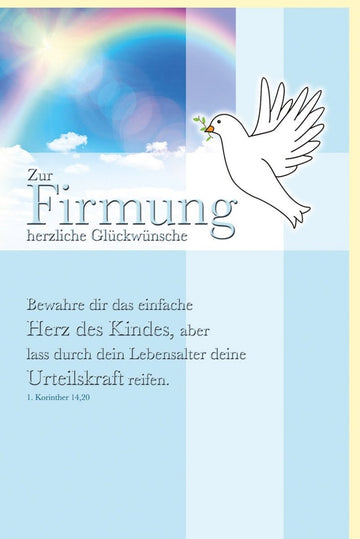 Firmungskarte für Jungen - Hellblaue Karte mit Folienprägung, Taube & Regenbogen zur Konfirmation, Segenswünsche für Jugendliche
