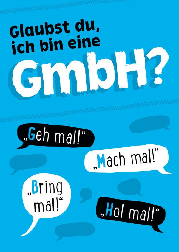 Freelancer-Postkarte: Humorvolle Sprüche & Ironie - Blau/Weiß, Sprechblasen-Design, Lustiges Geschenk