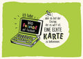 Freundschafts-Postkarte: Humorvolle Laptop-Grußkarte mit Spruch auf grünem Hintergrund für besondere Freunde