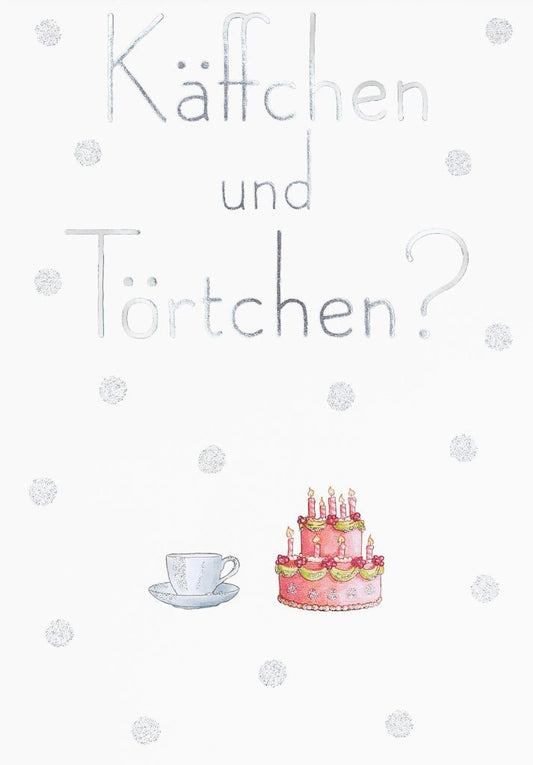 Freundschaftskarte Einladung zum Käffchen und Törtchen – Charmante Postkarte mit Spruch