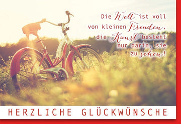 Freundschaftskarte mit Fahrrad & Natur – Sonnenuntergang, Lebensfreude & inspirierendes Zitat
