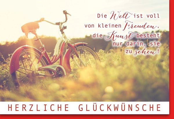 Freundschaftskarte mit Fahrrad & Natur – Sonnenuntergang, Lebensfreude & inspirierendes Zitat