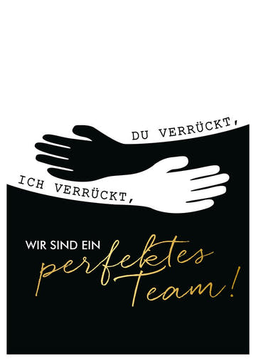 Freundschaftskarte perfektes Team lustige Postkarte für Freunde schwarz weiß mit Spruch wir sind ein perfektes Team originelle Grußkarte