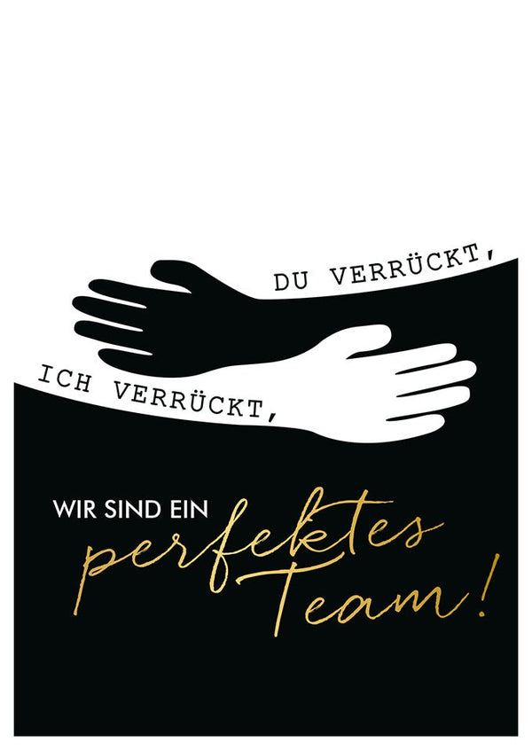 Freundschaftskarte perfektes Team lustige Postkarte für Freunde schwarz weiß mit Spruch wir sind ein perfektes Team originelle Grußkarte