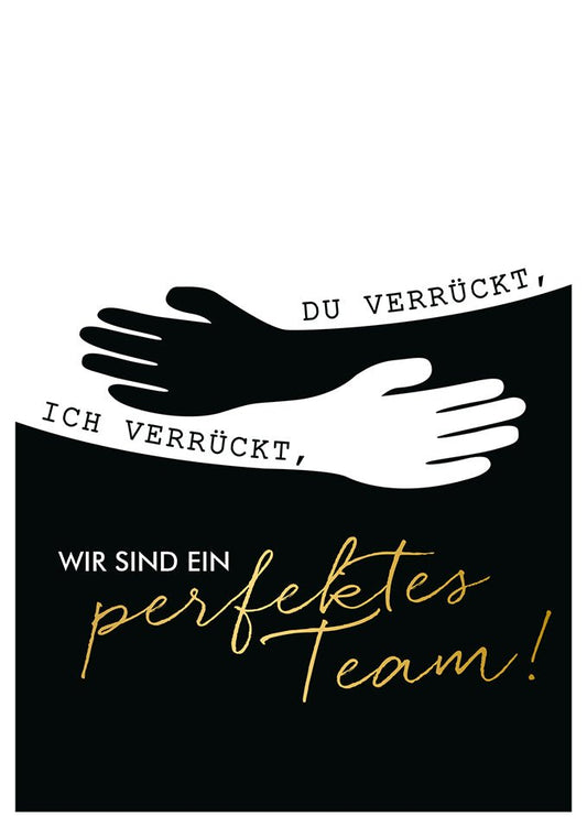 Freundschaftskarte perfektes Team lustige Postkarte für Freunde schwarz weiß mit Spruch wir sind ein perfektes Team originelle Grußkarte