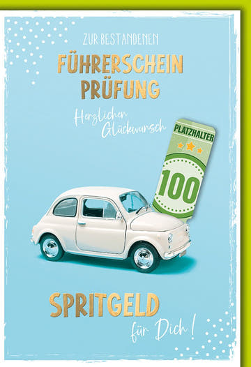 Führerscheinkarte Geldgeschenk – Retro Auto mit Geldschein und modernem Design