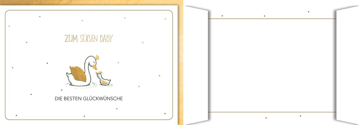 Geburtskarte Baby – Entenfamilie mit Krone und minimalistischen Goldakzenten