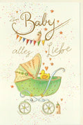 Geburtskarte - Babykarte mit Kinderwagen, Sternen & Glitzer, Perfekt für Babyshower & Babyparty