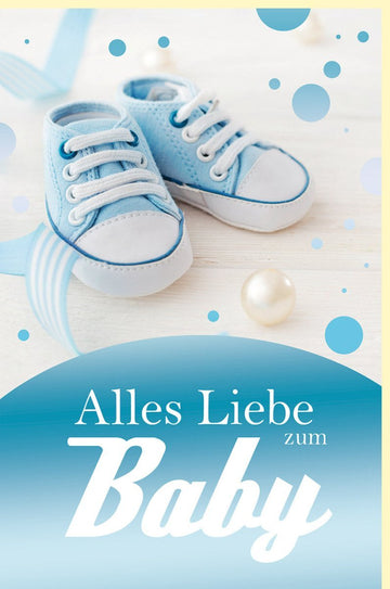 Geburtskarte für Jungen - Elegante Glückwunschkarte mit hellblauen Babyschuhen und Schimmer - Effekt, Perfekt für Babyshower & frischgebackene Eltern