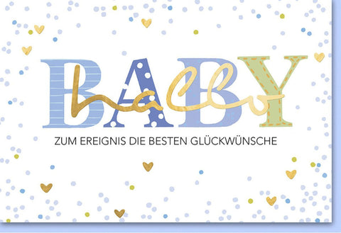 Geburtskarte für Jungen - "Hallo Baby" in Blau, Willkommensgruß zur Geburt für Eltern und Freunde
