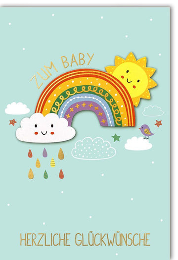 Geburtskarte für Jungen - Regenbogen & Sonne Gruß zur Geburt, Willkommensgruß Babyshower