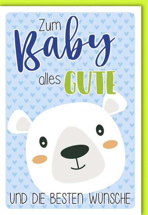 Geburtskarte für Jungen - Süße Glückwünsche mit Bärenmotiv und Herzchen in Blau für Neugeborene, Eltern & Großeltern