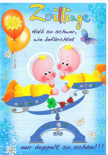 Geburtskarte für Zwillinge - Blaue Glückwünsche zur Geburt von Jungen