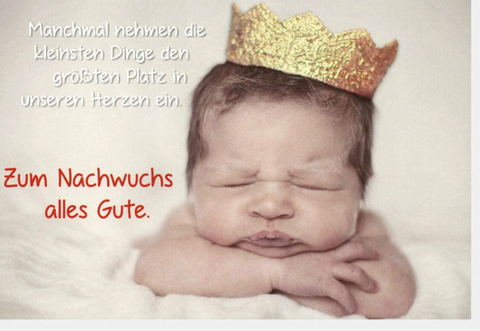 Geburtskarte - Herzlichen Glückwunsch zur Geburt mit Glitzerkrone, Elegante Karte für Neugeborene, Inklusive Umschlag