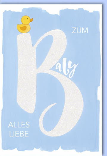Geburtskarte Junge - Entzückende Babykarte mit Entenmotiv & Glitzerlack auf Naturkarton | Perfekt für Babyshower, Taufe & Willkommensgruß