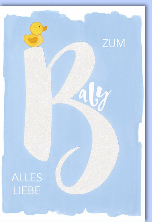 Geburtskarte Junge - Glitzernde Entchen in Blau, Perfekt für Babyshower & Glückwünsche zur Geburt