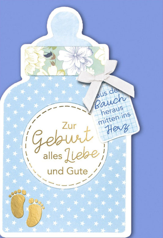 Geburtskarte Junge - Glückwunschkarte mit Babyfüßen, hochwertige Karte zur Geburt eines Neugeborenen, ideal für frischgebackene Eltern